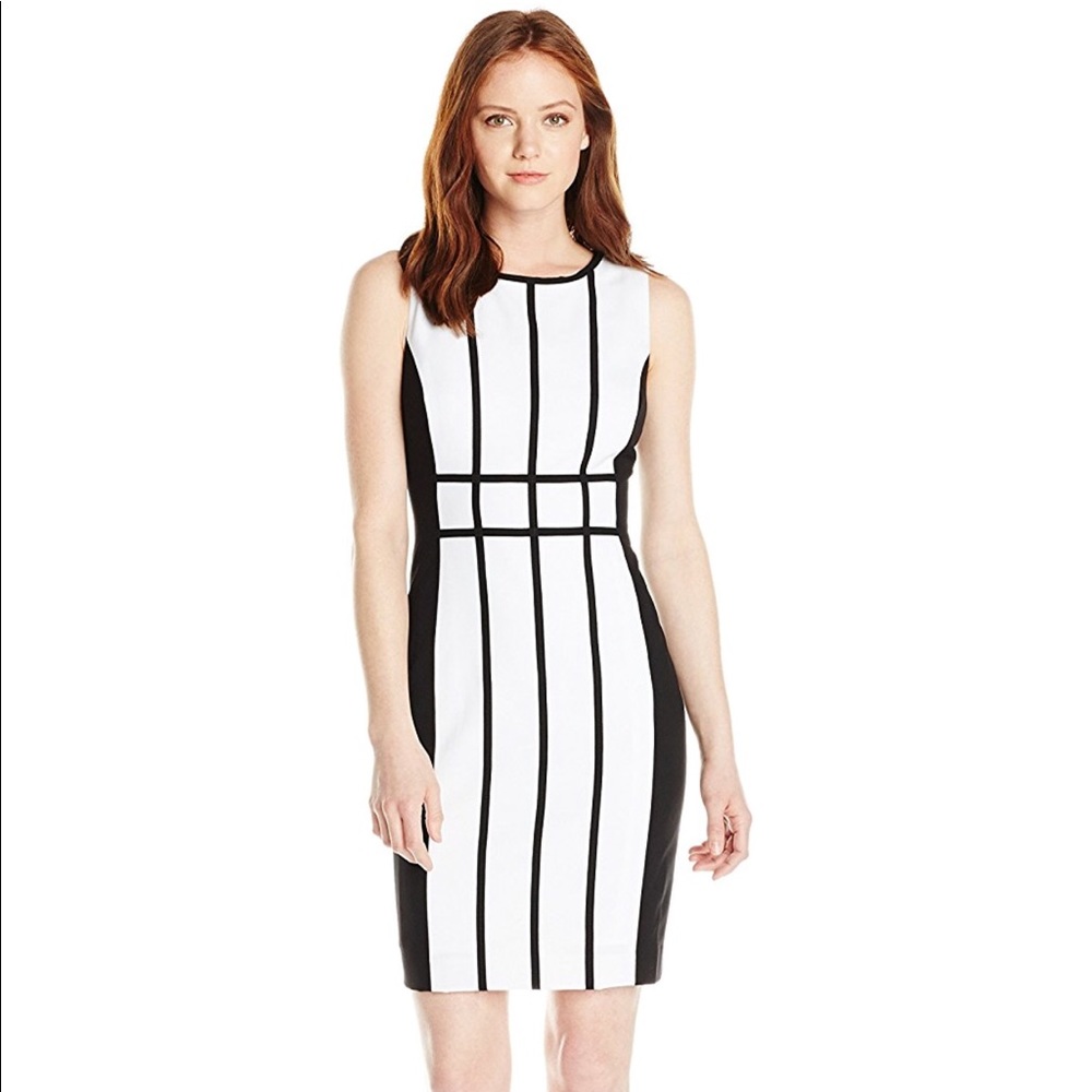 Calvin Klein colorblock stripe sheathdress petite